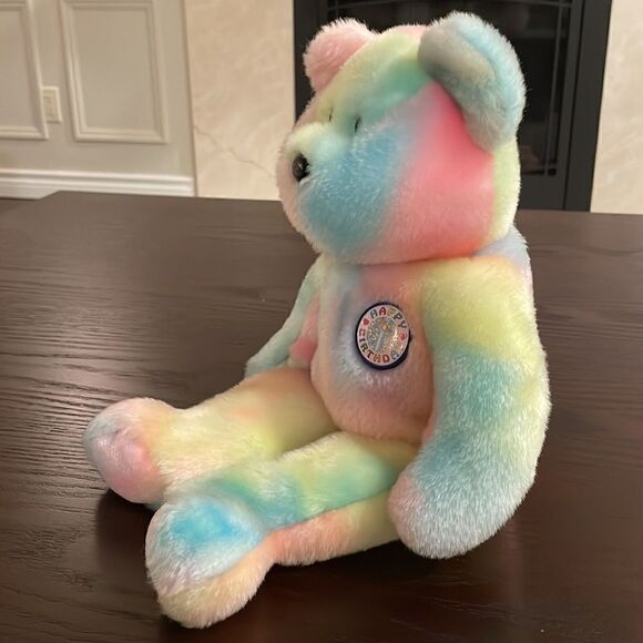 Vintage Ty First Birthday Bear Pink Blue Yellow Green, Excellent Condition 14” - Picture 2 of 7